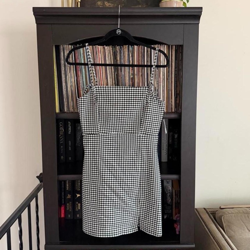 Originality Gingham Mini Dress L Black White Checkered 90s Retro
